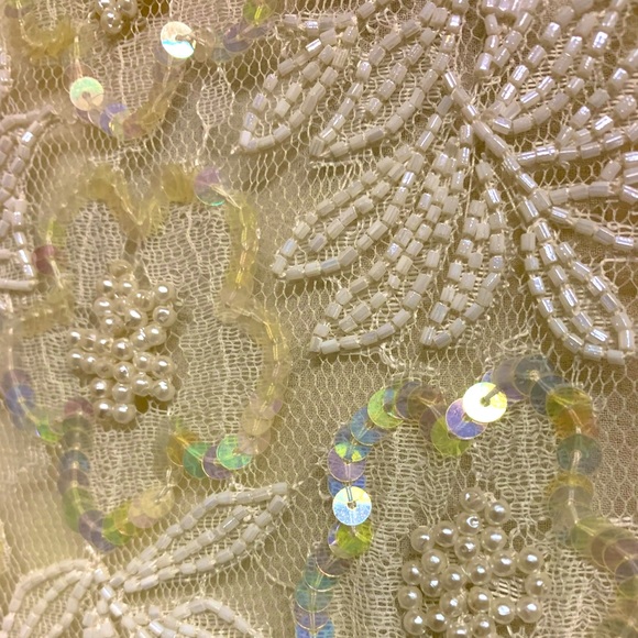 Vintage Ivory Lace, Chiffon & Sequin Dress (2 piece) Size Small - Picture 11 of 16